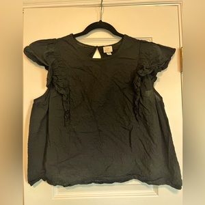 A New Day Crinkle Ruffle Black Cap Sleeve Top XXL